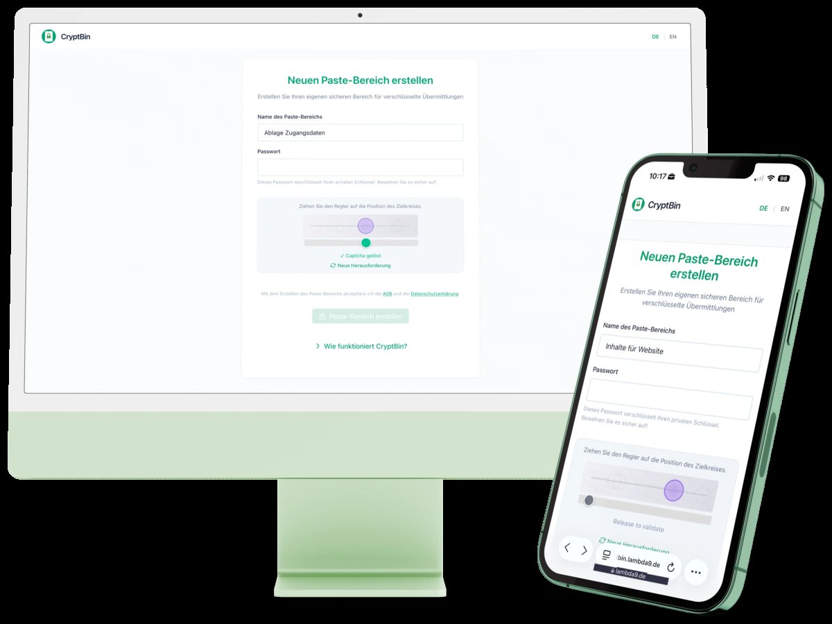 CryptBin auf einem iMac und einem Smartphone: Ein neuer Paste-Bereich wird angelegt