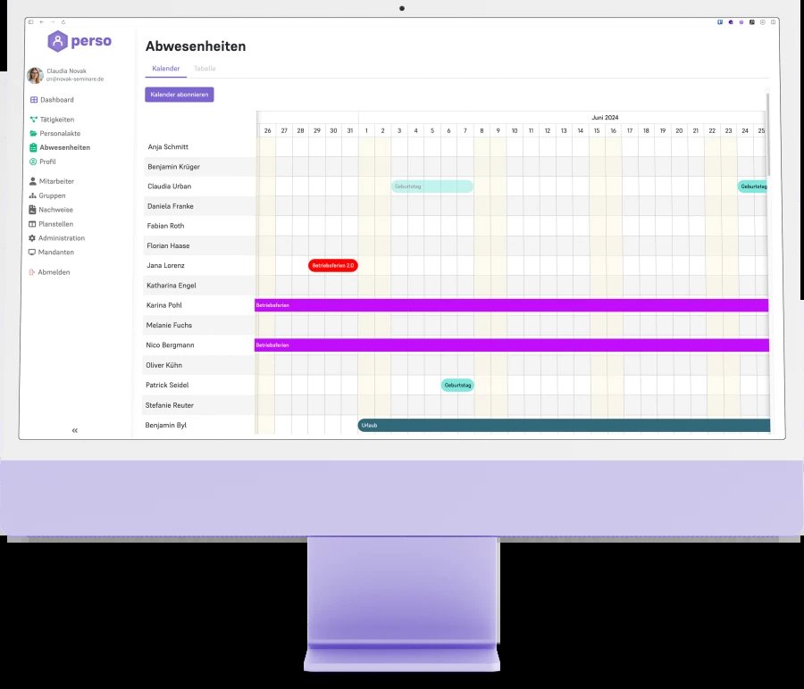 iMac mit perso.digital: Abwesenheitskalender eines Teams